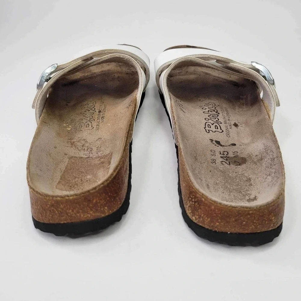 Betula Birkenstock White Criss Crossed Slide Sandal 2 Strap Womens Size 7 N